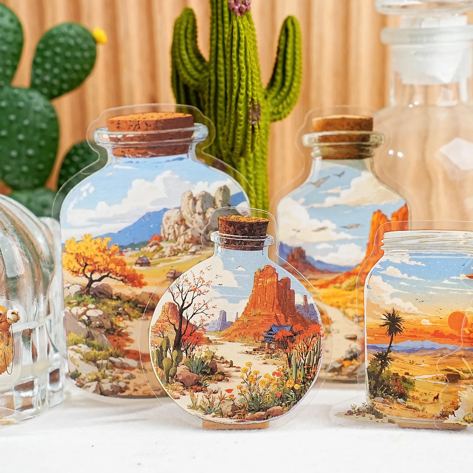 15 Sheets World in Bottle Theme PET Stickers for DIY Craft Scrapbooking Collage Guitar Phone Case Decoration Qme
