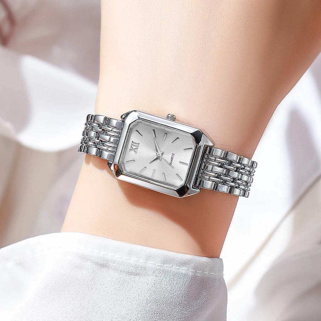 Mulheres elegantes relógio de quartzo moda retângulo analógico relógios de pulso reloj mujer meninas relógio presente (sem caixa Qme