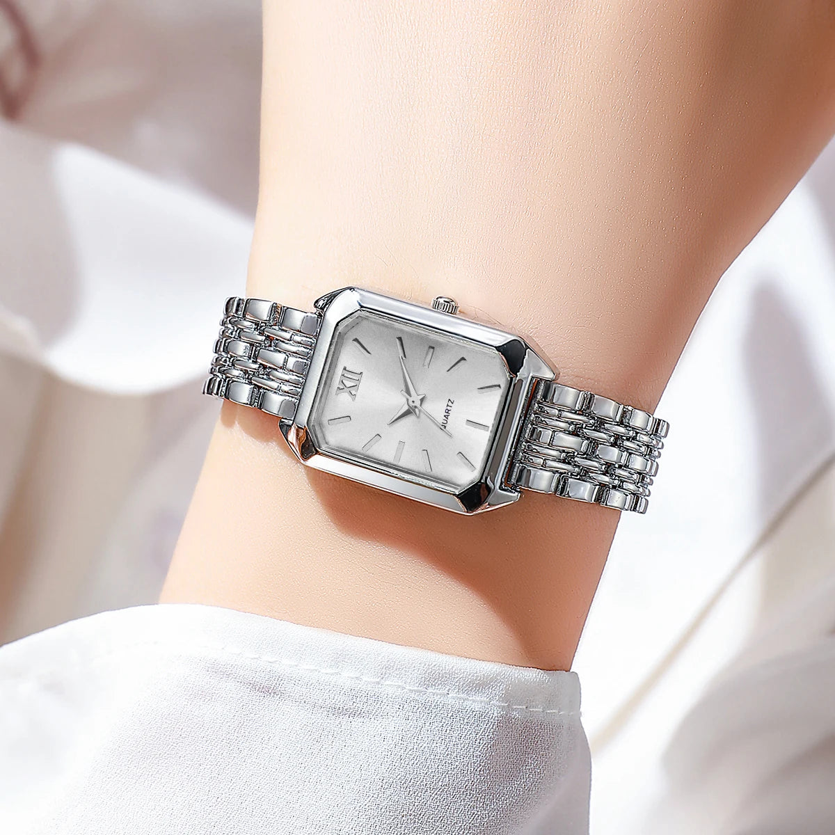 Mulheres elegantes relógio de quartzo moda retângulo analógico relógios de pulso reloj mujer meninas relógio presente (sem caixa Qme