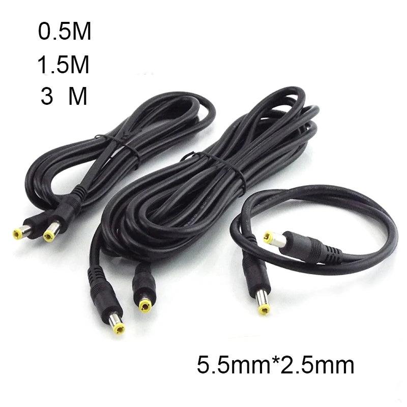 2PCS DC Power Cable 5.5*2.1mm Male to Female Extension Cord for CCTV Camera 5521 Connector Qme