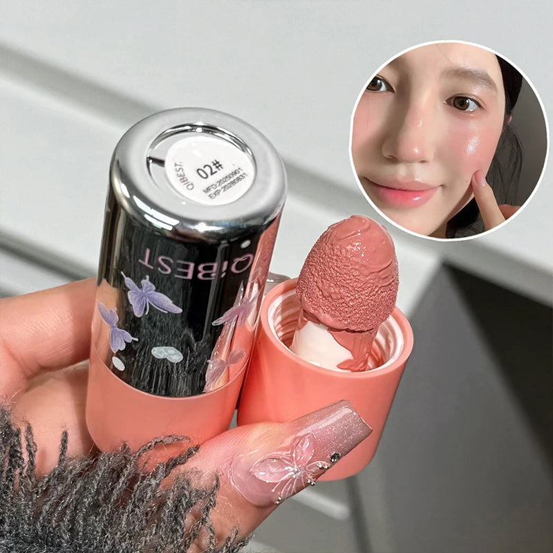 Sponge Head Soft Color Liquid Blusher Smooth Cheek Eye Mousse Blush Matte Highlighter Stick Rouge Waterproof Contour Cosmetics Qme