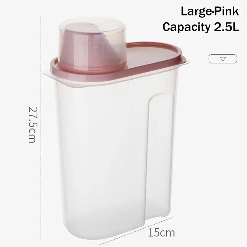 Dry Goods Airtight Container Rice Bucket Grain Storage Measuring Cup Qme Pink L