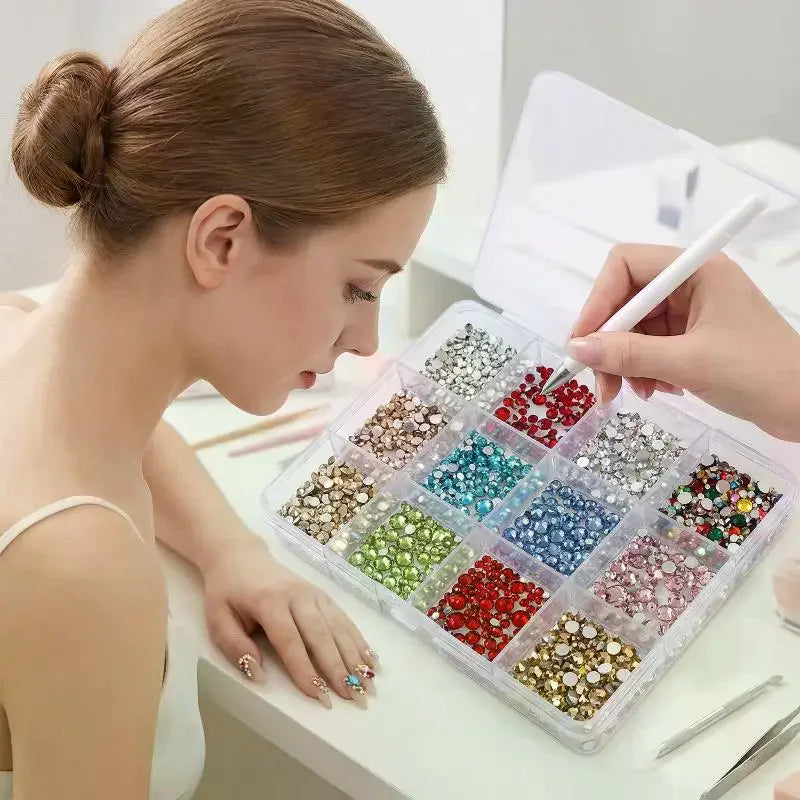 12 Grid Nail Flat Back Beads Box Art Design Home Decoration Qme