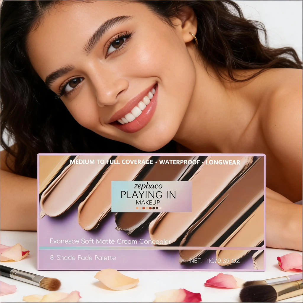 zephoco 8-Color Concealer Palette Full Coverage for Dark Circles Blemishes Acne Matte Lasting Brightening Skin Foundation Makeup Qme