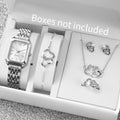 6PCS/Set Fashion Rectangle Roma Dial Women Quartz Watch Ladies Wristwatches With Heart Jewelry (Without Box) Qme 6PCS Set Without Box