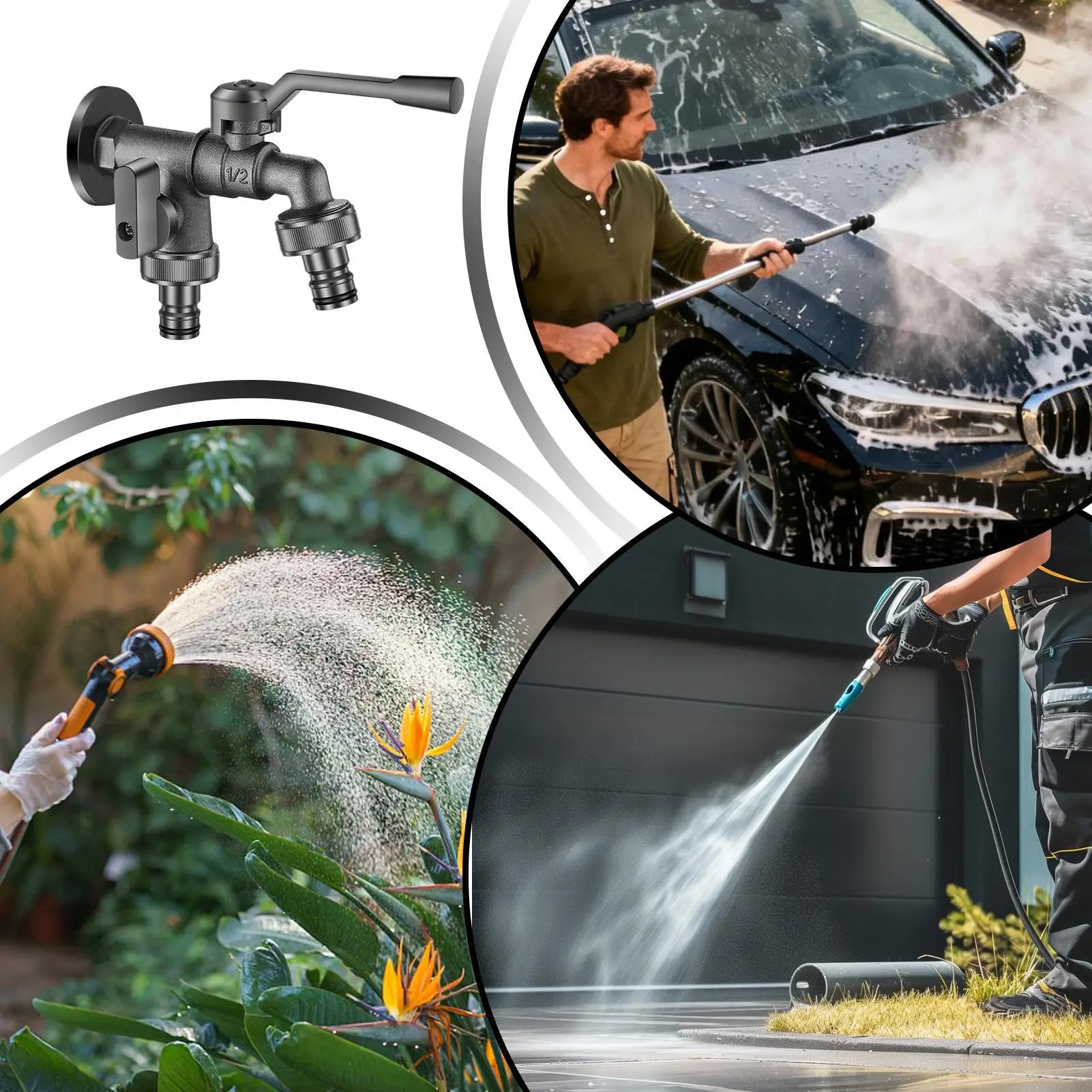 Garden Water Faucet Heavy Duty Anti-Freeze Precise Control 2-Way Faucet For Outdoor Garden For Car Washing Flowers Irrigation Qme