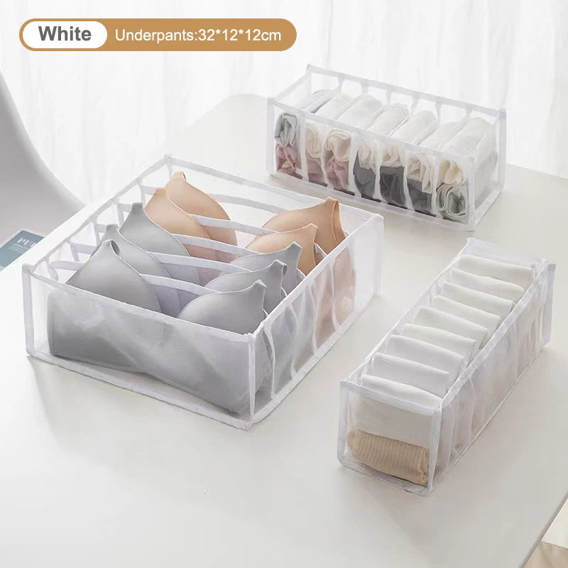 Multifunctional Folding Drawer-Style Fabric Storage Box For Underwear And Socks Qme White 7 Grids