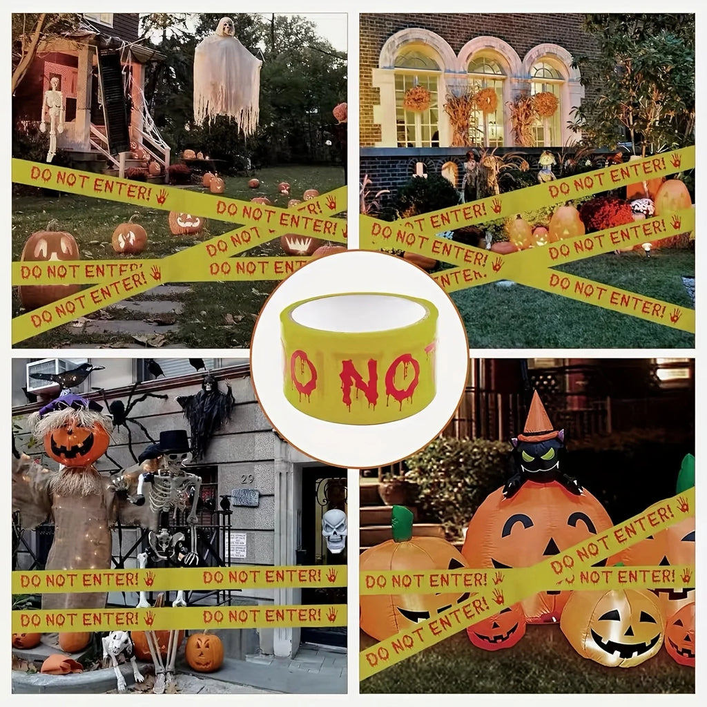 Halloween Warning Tape 1.9 inches x 82 feet, Halloween Decoration Warning Tape, Indoor/Outdoor Party Decoration, No Entry Qme