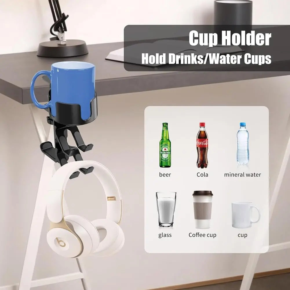 2 in 1 Headphone Stand with Desk Cup Holder,360 Degree Rotation Headset Hanger,Table Headphone Stand Qme