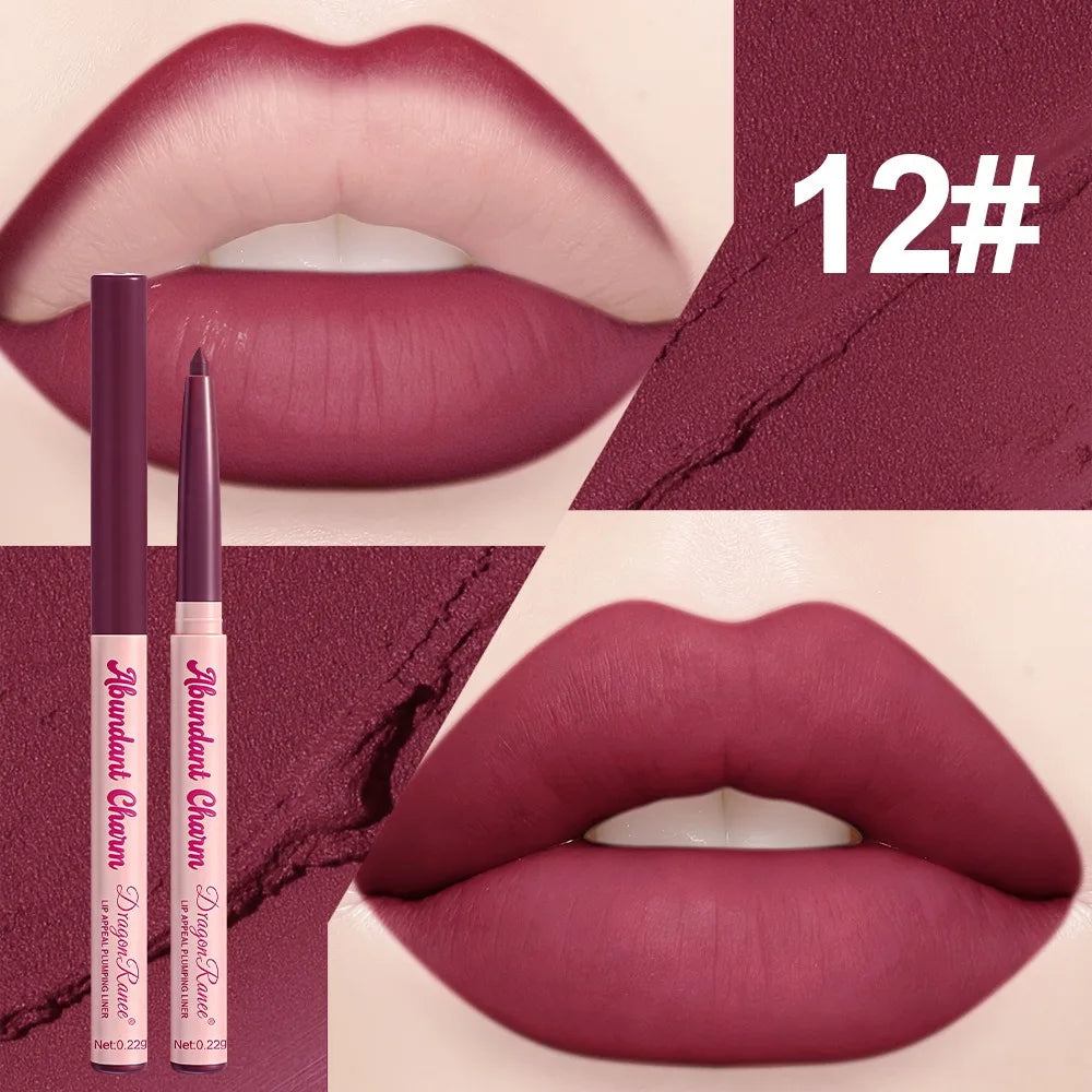 12 Colors Matte Lip Liner Pen Nude Pink Lip Contour Stick Waterproof Long-Lasting Outline Non-Drying Automatic Lipstick Makeup Qme