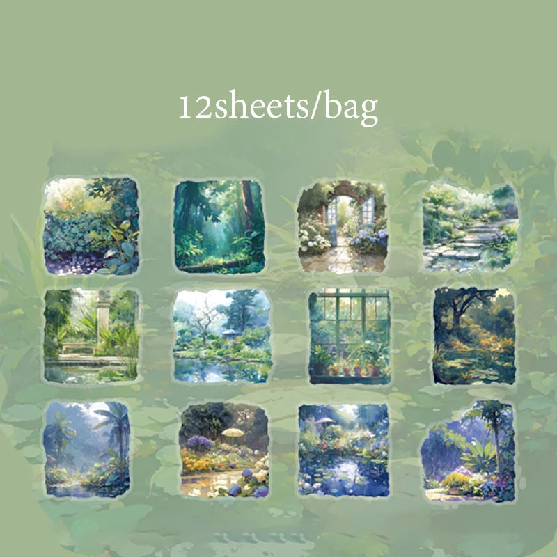 12 Sheets Rainy Walk PET Stickers for Scrapbooking Planner Journal Phone Case DIY Decoration Office School Stationery Gift Qme 5