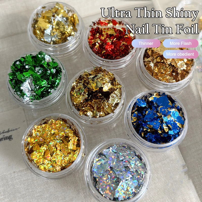 1Box Gold Foil Fragment Nail Glitter DIY Nails Sticker Art Qme