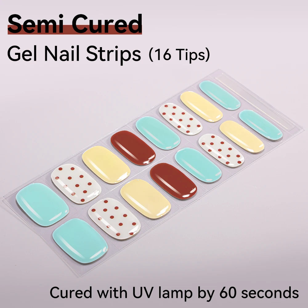 16Tips Semi-cured Gel Nail Sticker Colorful French Glitter UV LED
