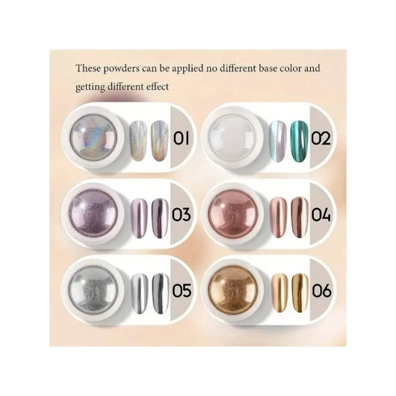 6 Boxes Mermaid Chrome Nail Powder Powders 3D Holographic Aurora Qme