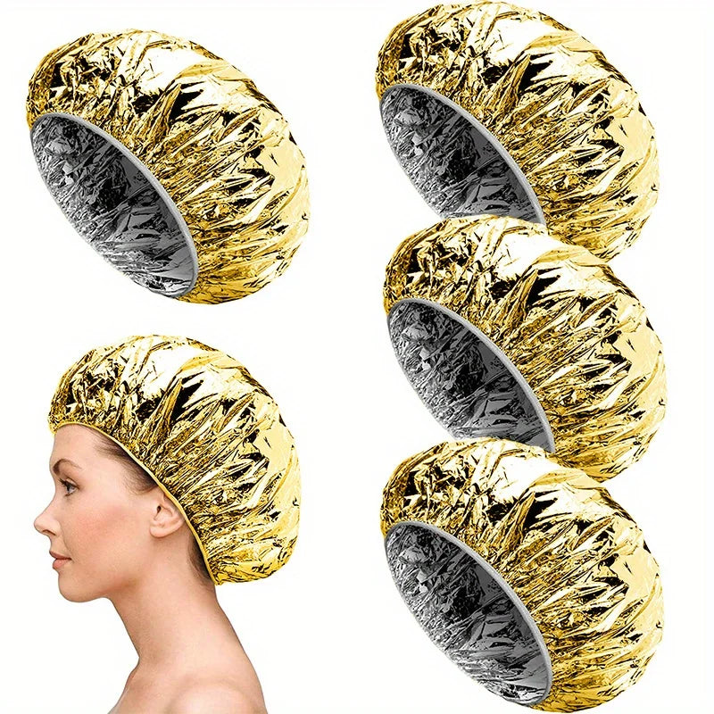 4pcs/1set Reusable Aluminum Foil Deep Conditioning Caps for All Hair Types - Ideal for Coloring & Styling, Salon Quality Qme 4pcs Golden