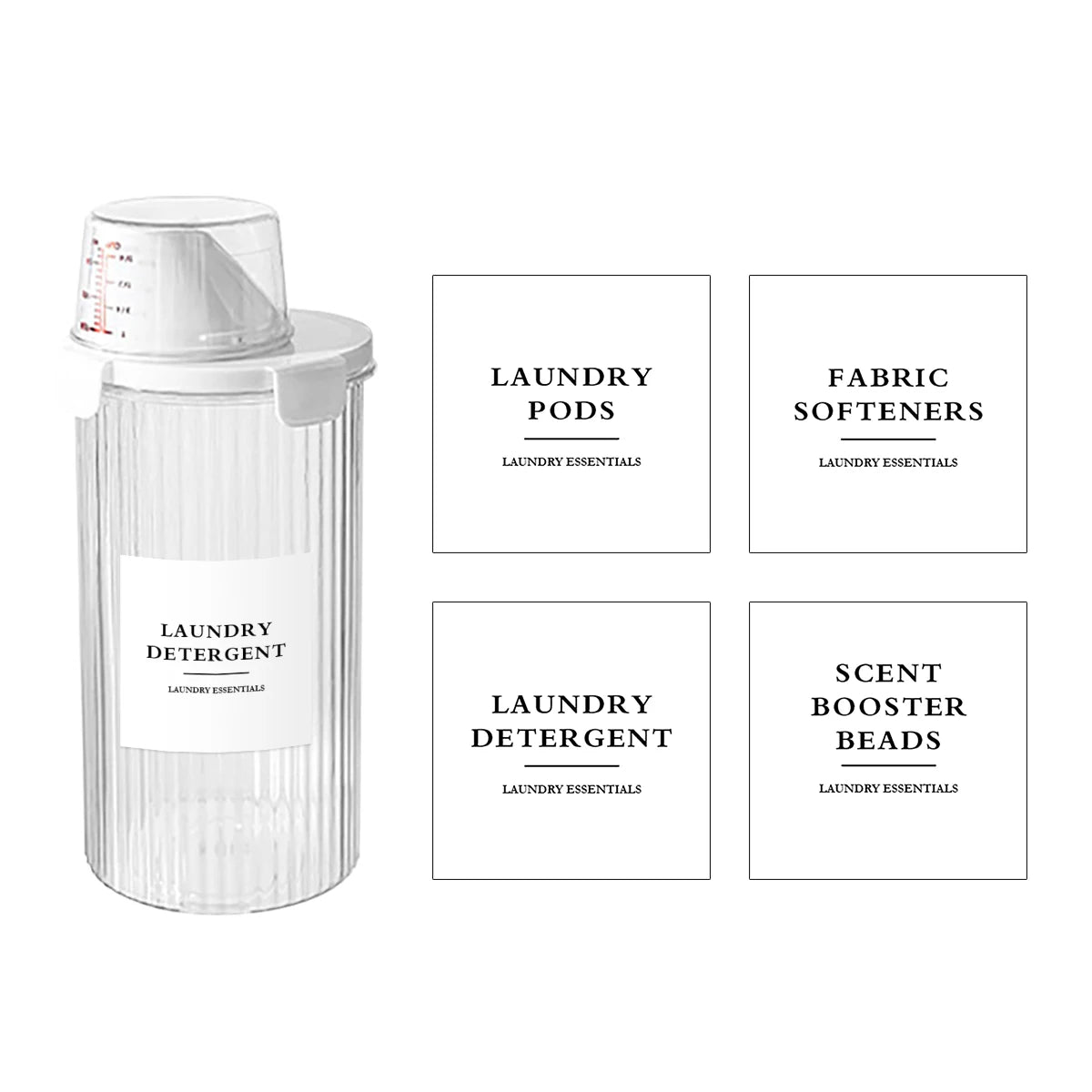Laundry Detergent Dispenser Bottles with Labels, Empty Refillable Laundry Soap Container, Ideal for Powder, Softener, Detergent, Qme 1300ml