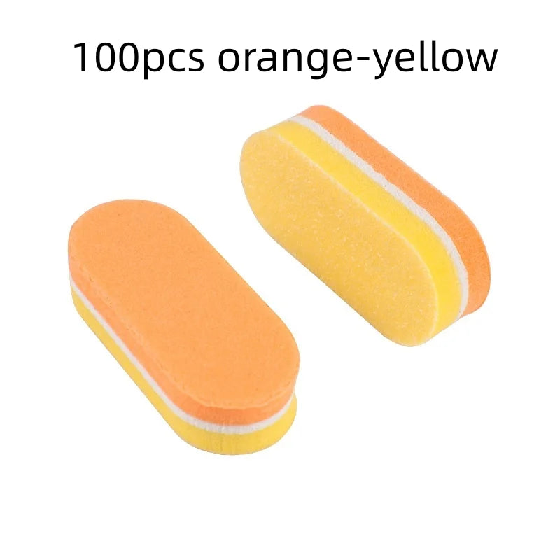 10/50/100pcs mix Professional Buffer Sponge Nail File Mini Double-sided Nails Art Blocks Polishing Manicure Pedicure Qme 100pcs orange-yellow