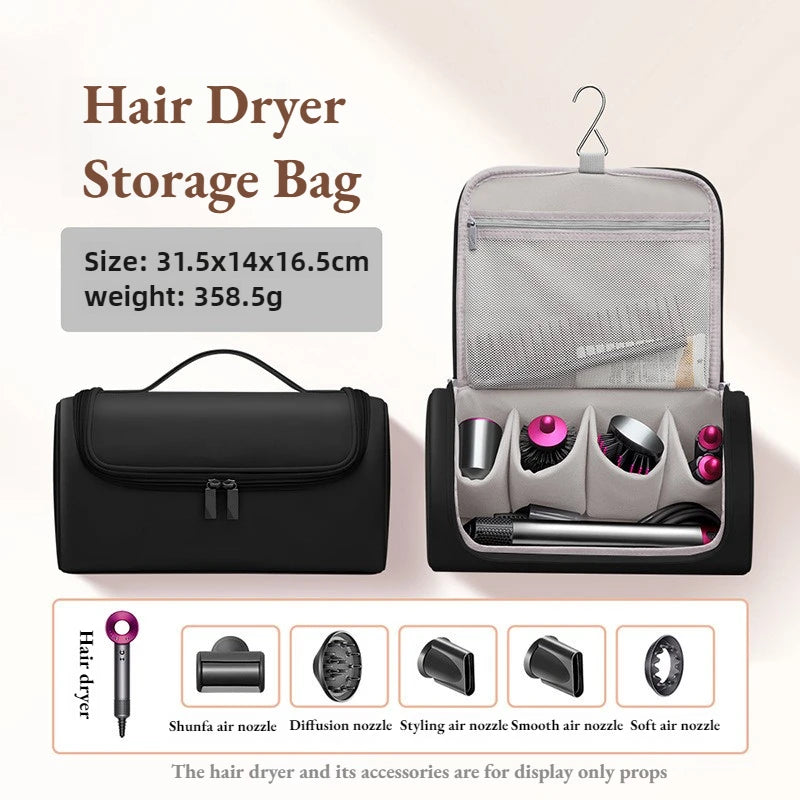 1 Hideable Hook Hair Dryer Case Waterproof Large Capacity Travel Qme Black 1Pc 36.5x14x16.5cm