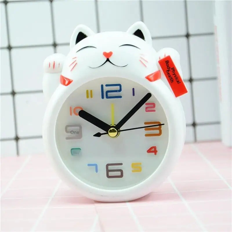 Cute Lucky Cat Alarm Clock Silent Non Ticking Movement Large Readable Numbers Perfect For Kids Bedroom Home Study Desk Decor Qme A
