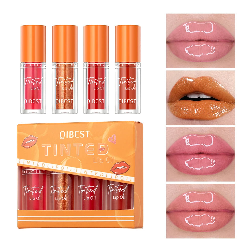 QIBEST Transparent Mirror Water Gloss Lip Gloss Moisturizing Liquid Lipstick Crystal Jelly Lip Oil Plumping Lip Tint Balm Makeup Qme B Set