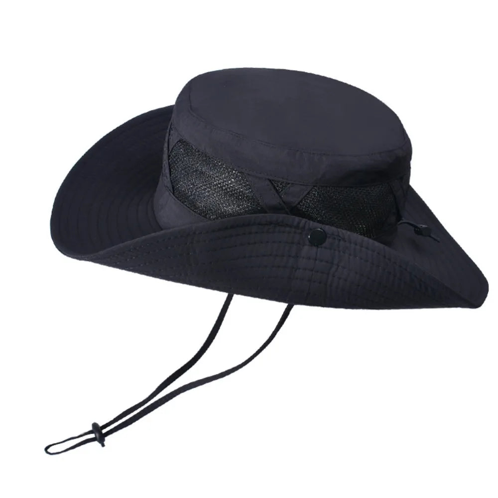 Creative Nylon Mesh Fisherman's Hat Quick-dry Waterproof Portable Hiking Cap Sunscreen Soft Folding Bucket Hat Man Woman Qme Black