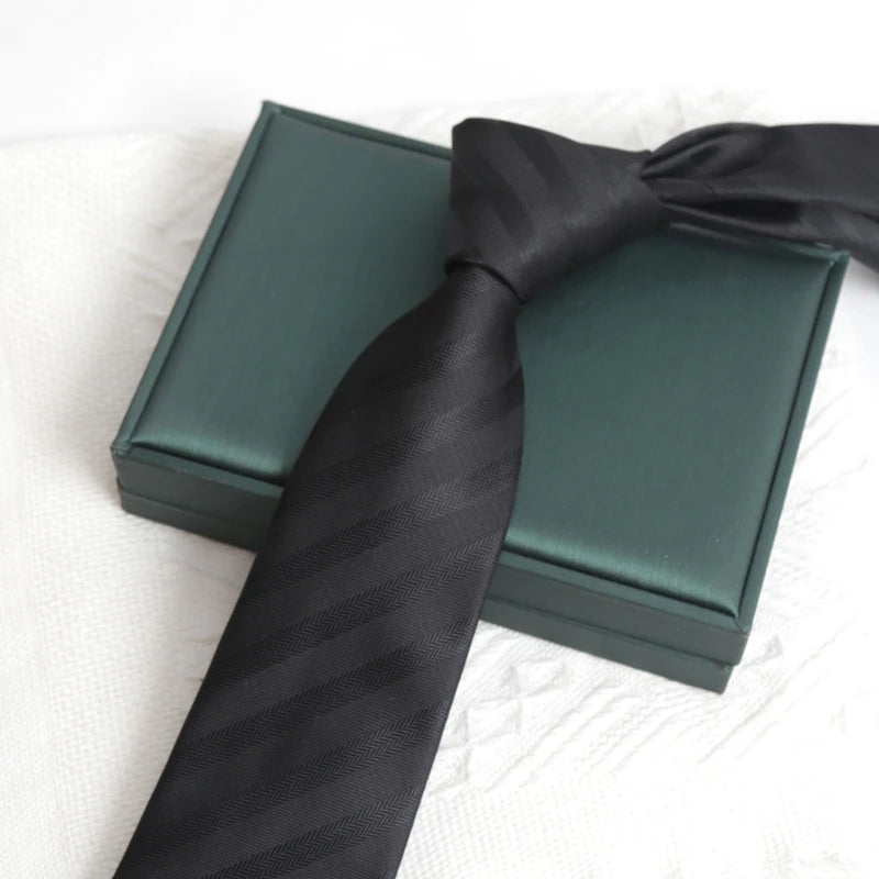 Men Classic Black Tie Luxury 8CM Necktie Stripes Ties for Man Groom Jacquard Woven Elegant Neck Tie for Business Wedding Party Qme