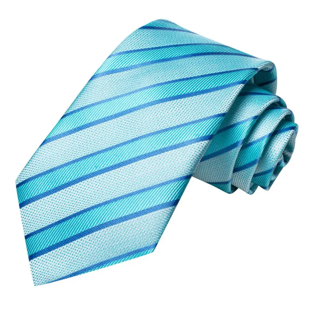 Hi-tie Men Fashion Striped Blue Necktie Handkerchief Cufflinks Tuxedo Qme