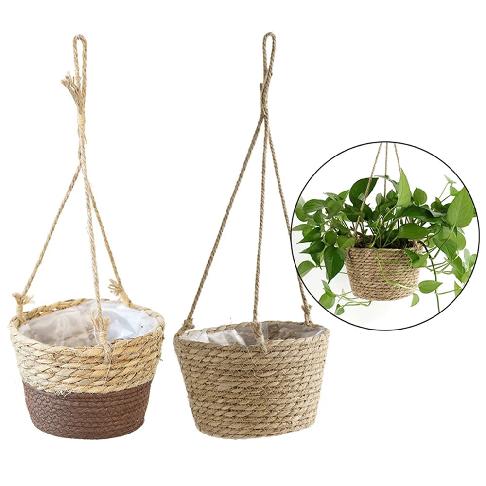 Garden Straw Hanging Basket Planter Twine Woven Flower Basket Rattan Basket Hanging Orchid Pot Pot Hanging Basin Qme