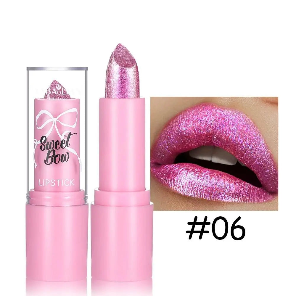 Metallic Pink Glitter Lipstick Long Lasting Shine Diamond Nude Qme 06