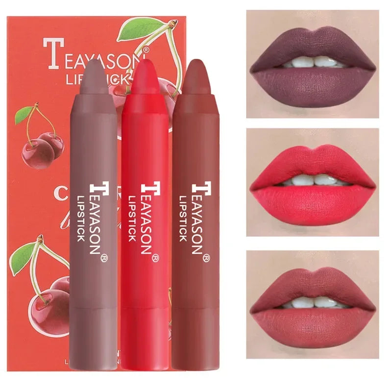 3pcs/set Velvet Matte Lipsticks Set Long Lasting Waterproof Sexy Red Nude Lip Stick Tint Pen Natural Makeup Beauty Cosmetic Qme C