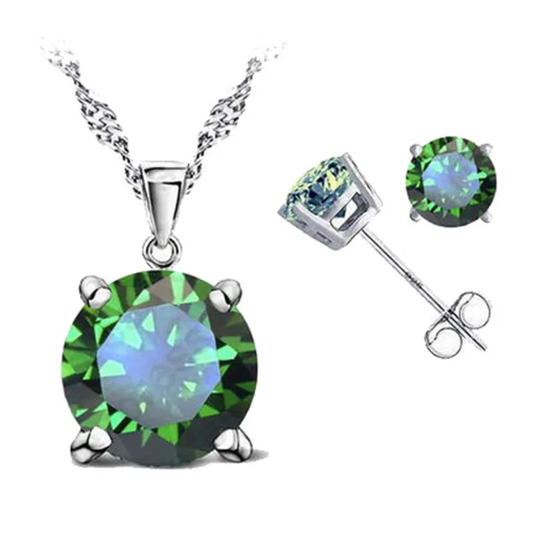 Good Quality 925 Sterling Silver Color Jewelry Sets for Woman Classic Claw Setting Cubic Zirconia Stud Earring Pendant Necklace Qme Color 5