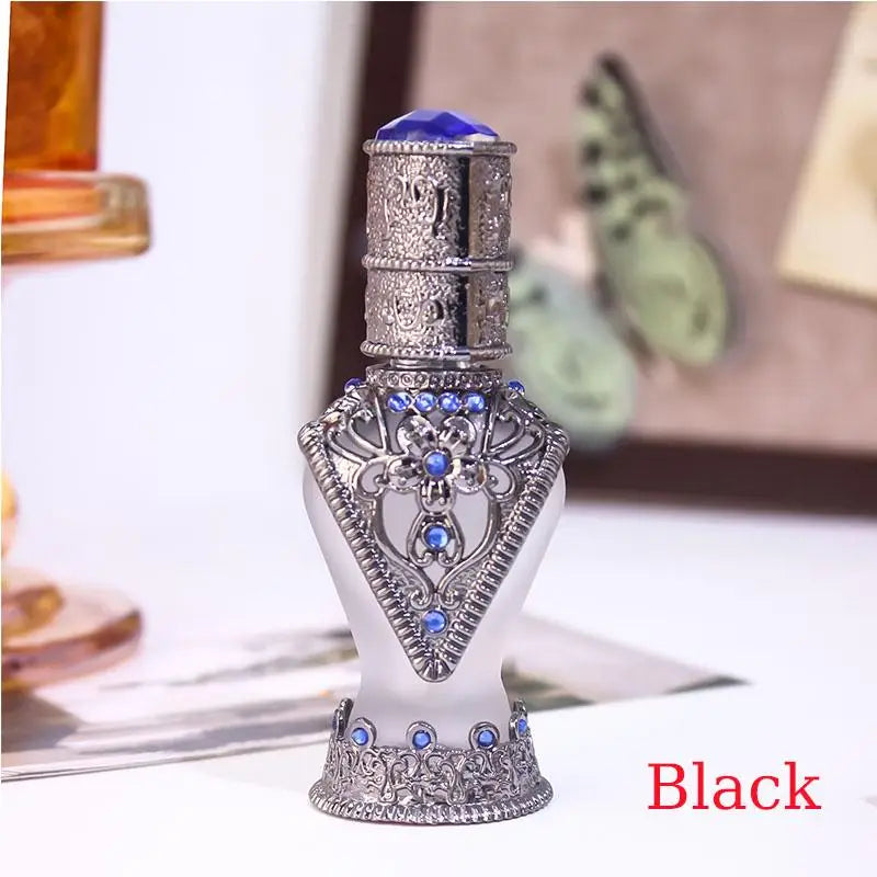 Arabian Antiqued Metal Essential Oil Bottles Refillable Perfume Qme Black
