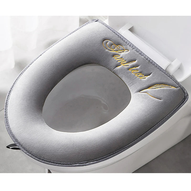 Universal Toilet Seat Cover Winter Warm Soft WC Mat Washable Removable Zipper Qme Gray