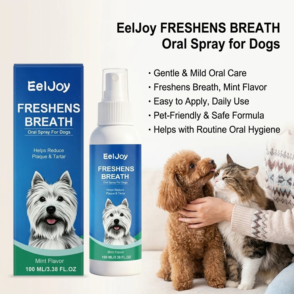 EELJOY Pet Dental Care Spray Reduces Plaque & Tartar Eliminates Bad Breath No‑brush Easy‑to‑use Mint‑flavored Dogs Mouth Cleaner Qme