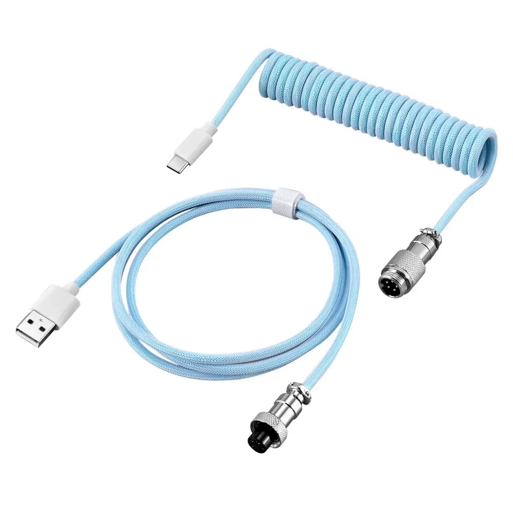 USB Type C Mechanical Keyboard Coiled Cable Hardware Linker USB Mechanical Keyboard Spring Cable Spiral Gaming Usb Keyboard Cord Qme Blue