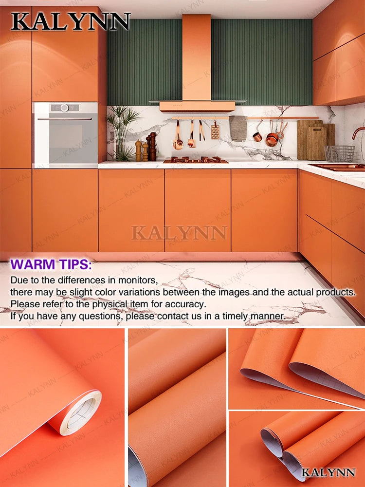 Solid Waterproof Wallpaper Room Self-adhesive Black White Wardrobe Qme Matte Orange 6mx40cm