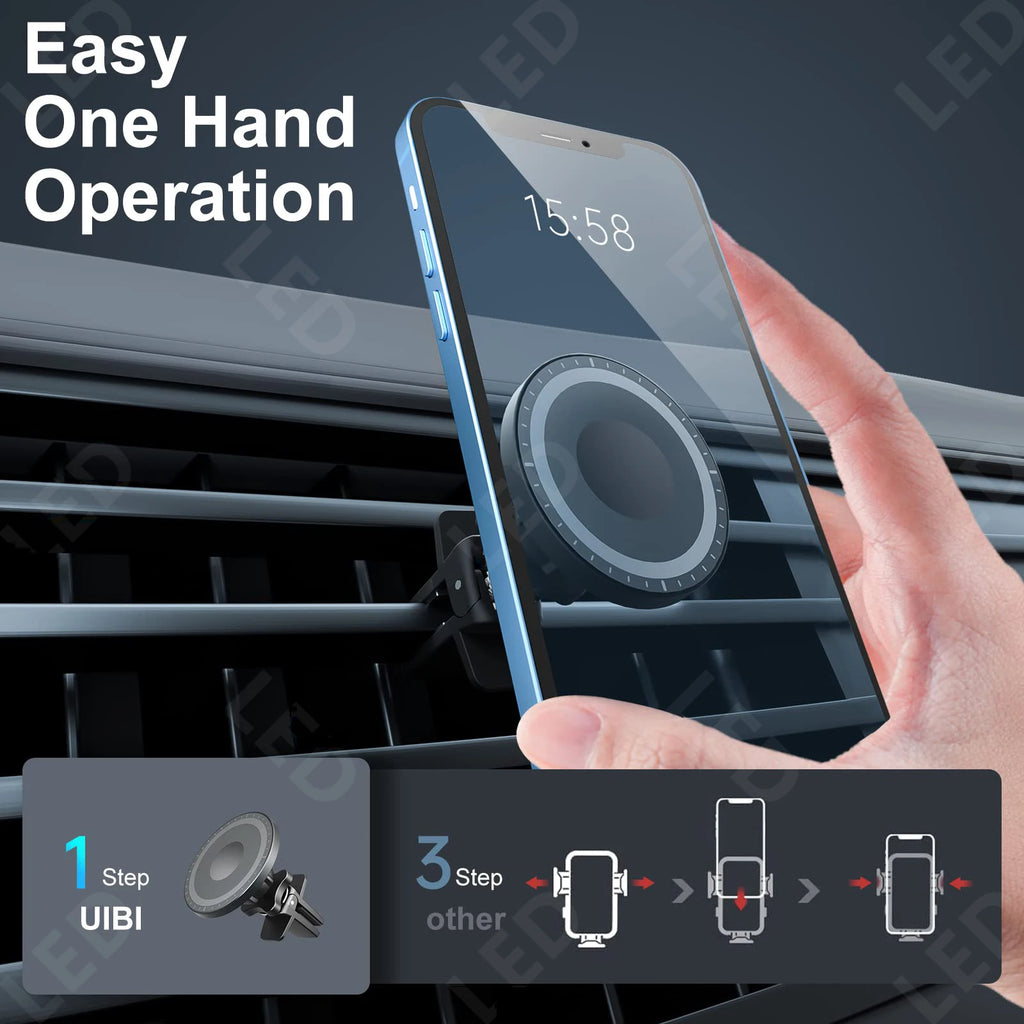 Magsafe Car Mount, Magnetic Car Phone Holder with Clip 360° Rotation Air Vent Cell Phone Mount Fit for iPhone 14 13 12 Samsung Qme