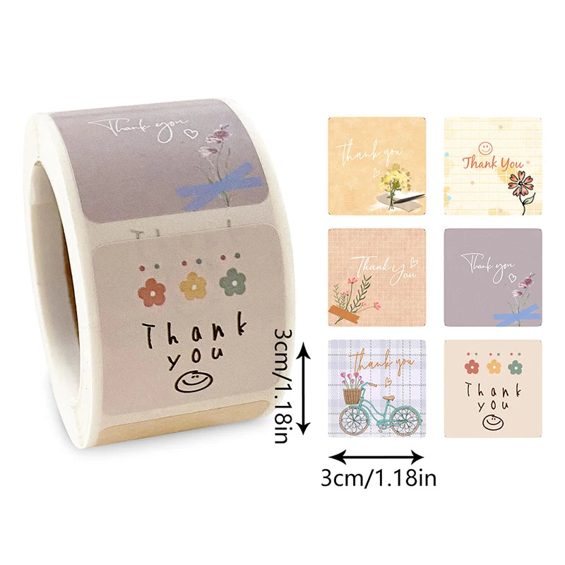 Cute Cartoon Floral Thank You Stickers Holiday Birthday Wedding Party Qme