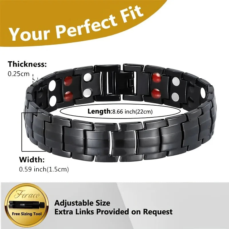 Men's Magnetic Bracelet, Stainless Steel Men's Bracelet, Men's Jewelry Gift Bracelet with Adjustable Size Qme