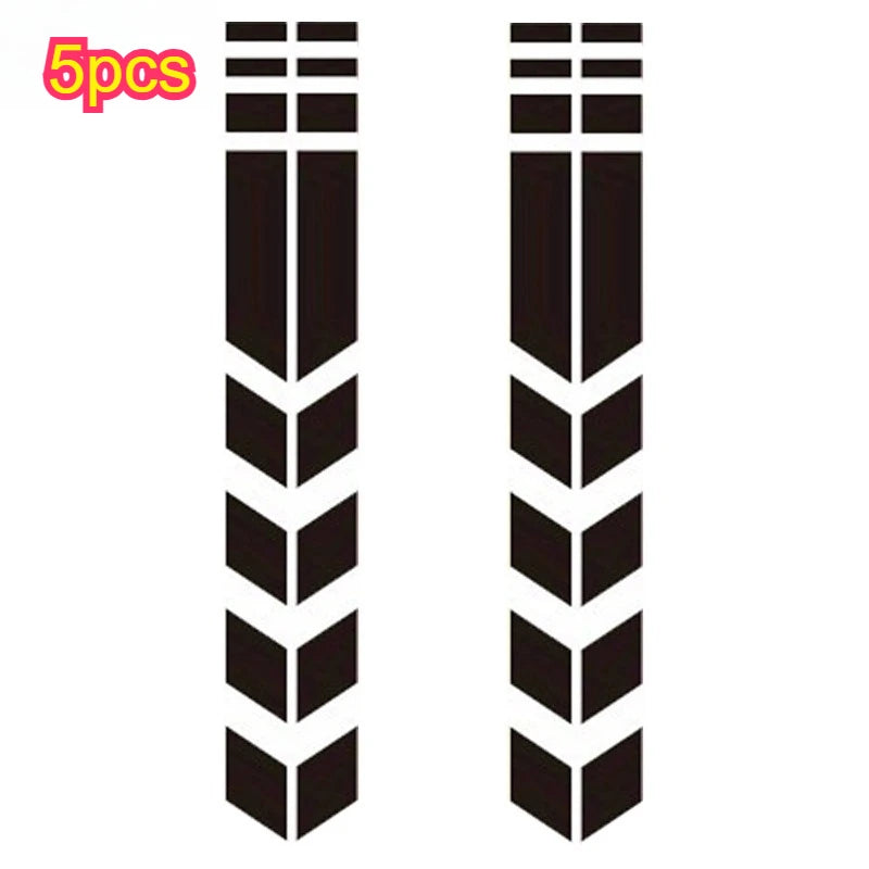 Reflective Motorcycle Fender Stickers, Waterproof Arrow Decals for Front/Rear Mudguard, Safety Warning Qme Black 5pcs