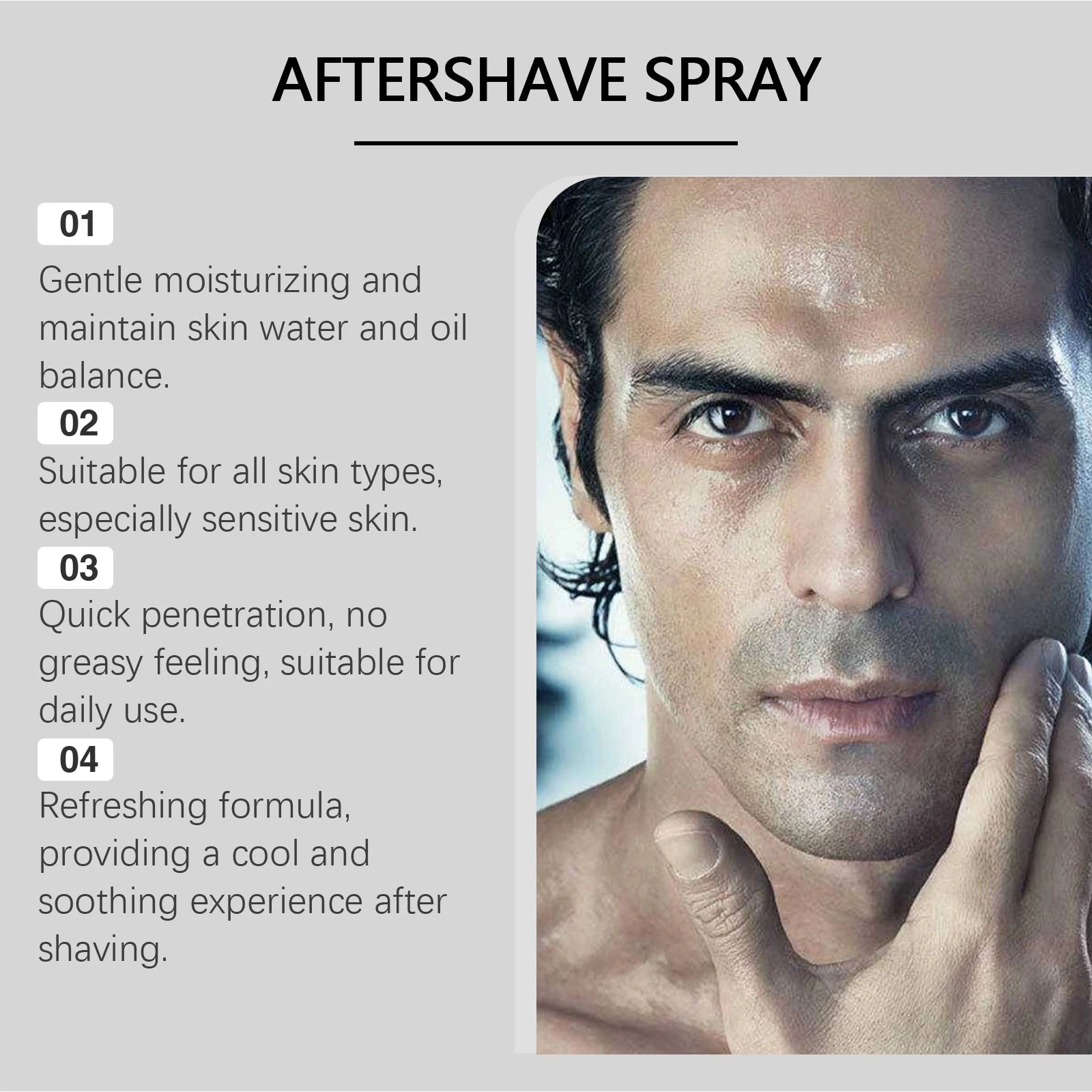 Men Deep Moisturizing Aftershave Spray Soothing Beard Reduce Redness Efficient Hydration Swelling Non Greasy Soft Post-Shave Car Qme