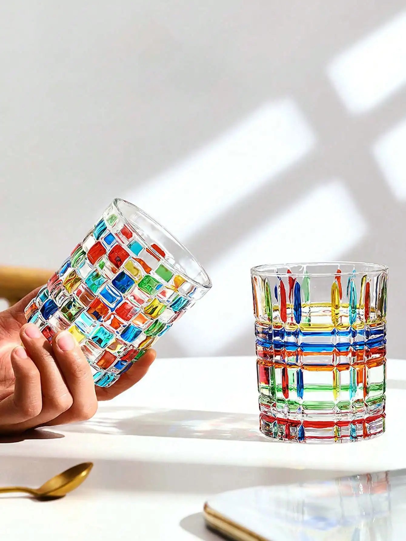 Hand-painted Colored Glass Coffee Cup Creative Design Whiskey Juice Qme