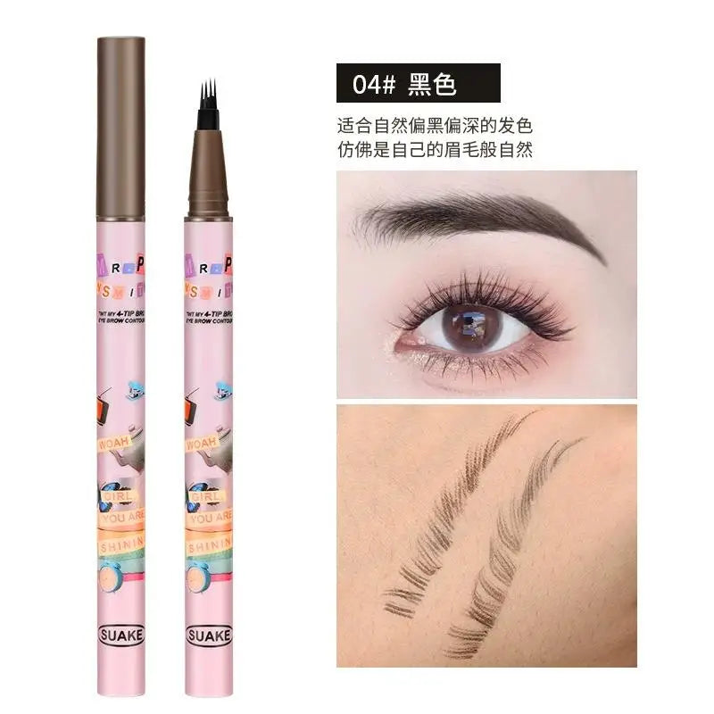 4 Colors Eyebrow Pen Waterproof 4 Fork Tip Eyebrow Tattoo Pencil Cosmetic Long Lasting Natural Dark Brown Liquid Eye Brow Pencil Qme 04 natural black