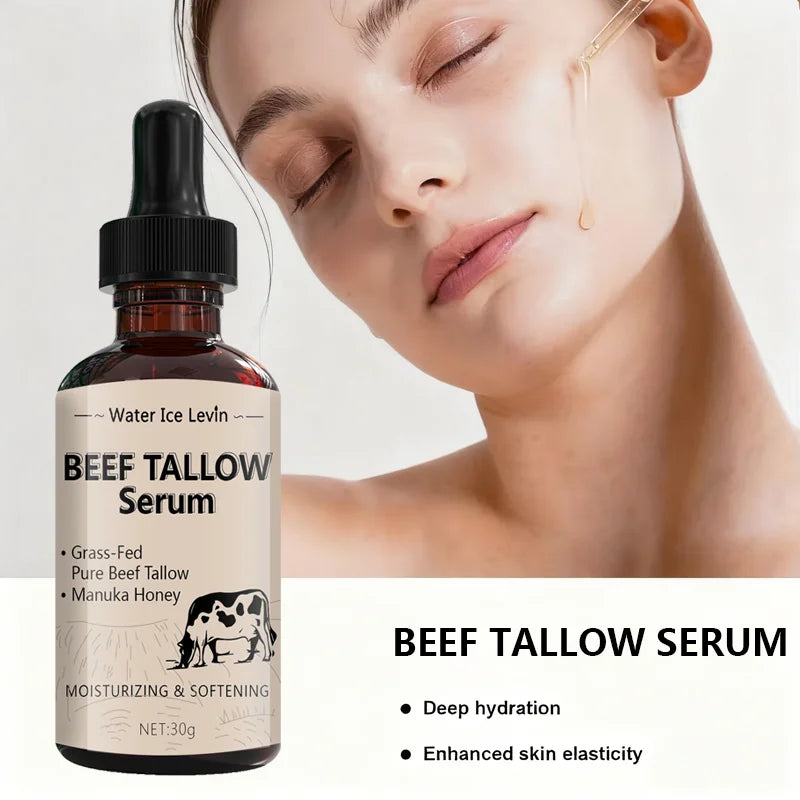 Beef Tallow Serum with Manuka Honey & Hyaluronic Acid - Moisturizing, Firming & Non-Greasy Face Serum for All Skin Types Qme