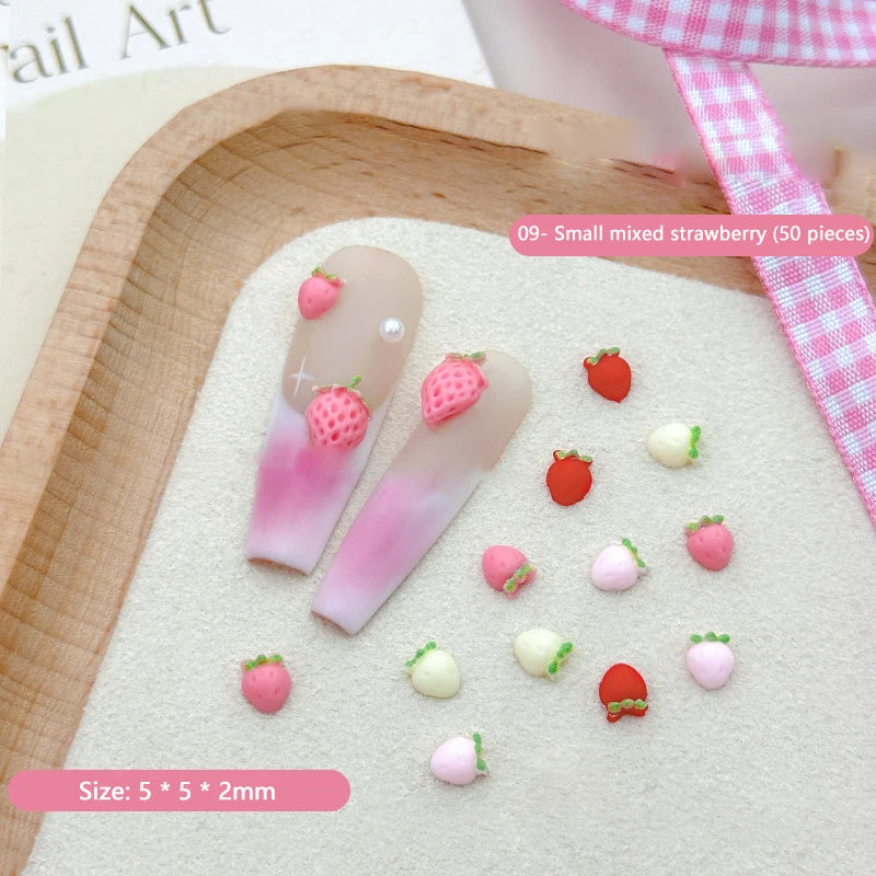 Sweet Strawberry Nail Charms 3D Resin Cartoon Fruits Rhinestones Qme A9