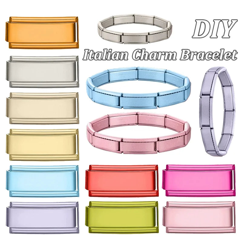 Colorful Module Blue Pink Charm Italian Links 20mm*9mm Stainless Steel Bracelet Women Men DIY Jewelrys Gifts Wholesale Dropship Qme