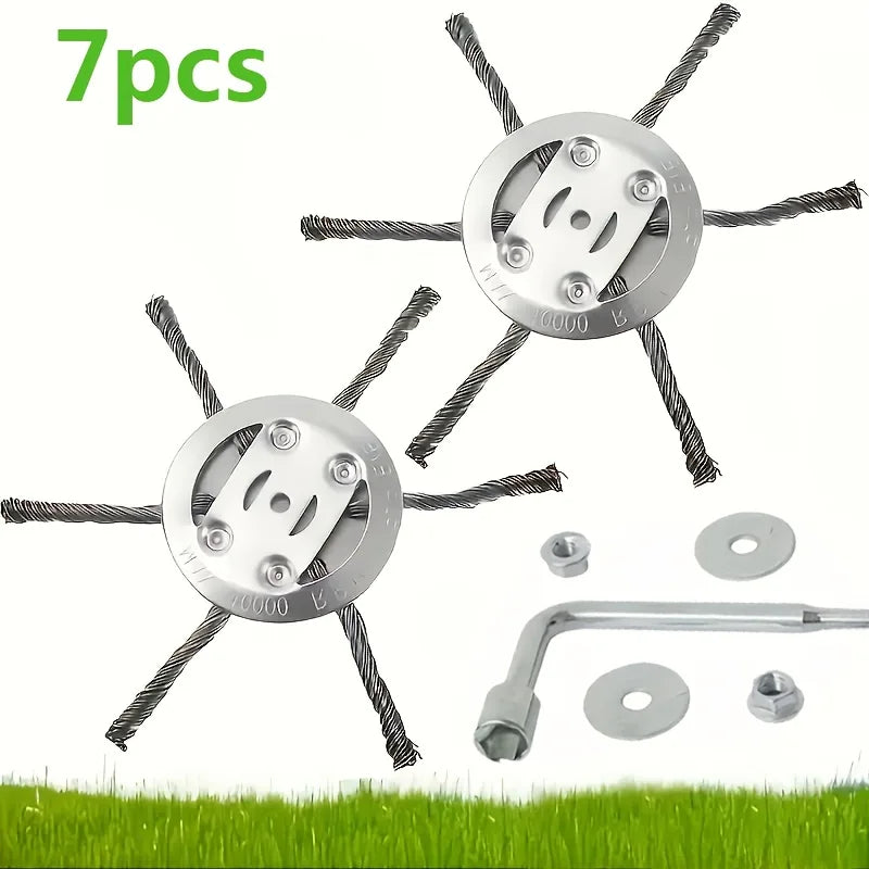 6Inch Steel Wire Wheel Head Grass Trimmer Head Universal Weeding Brush for Courtyard Sidewalk Lawn Brushcutter Removal Moss Rust Qme 7pcs