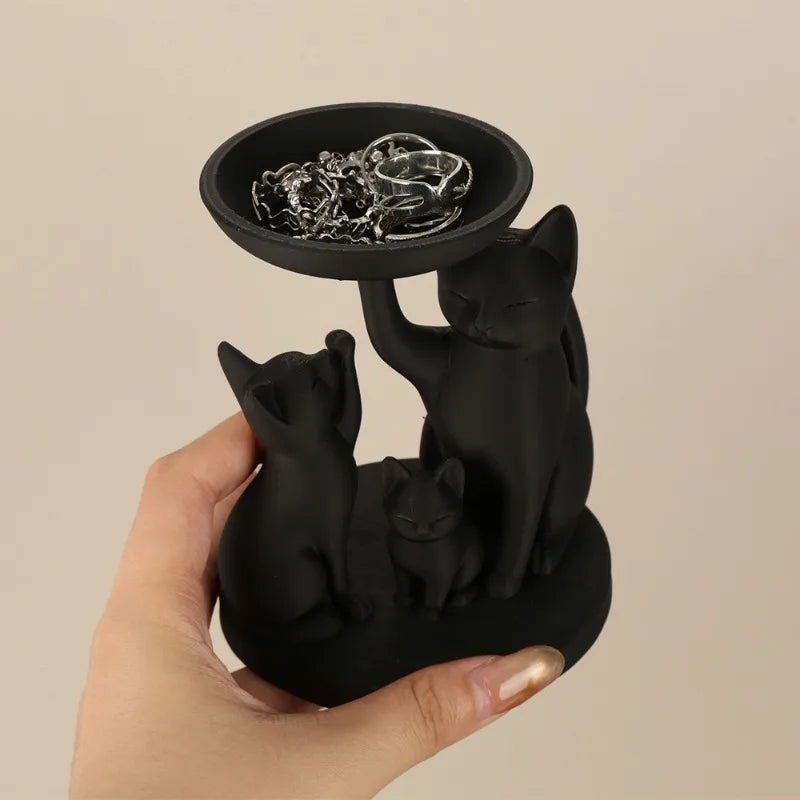 Whimsical 3D Printed Black Cat Family Storage Tray 3 Cats Jewelry Keys Qme
