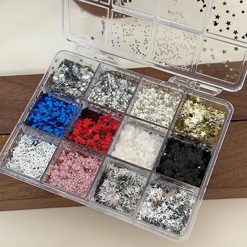 12-grid Star Butterfly Starburst Mixed Nail Art Glitter DIY Qme