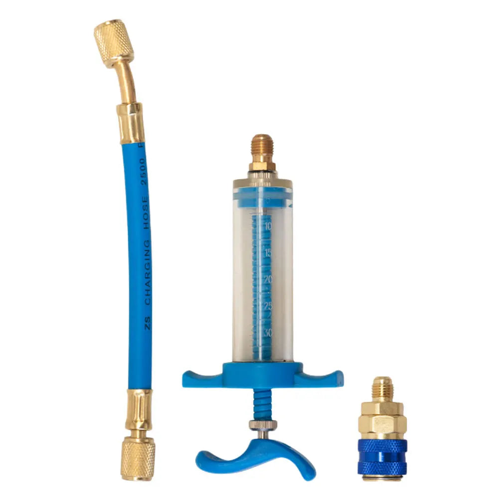 Air Conditioning Oil Injector 1Oz Liquid Fuel Injector 1/4 SAE Oil Dye Coupler Adapter Low Side for Vehicle Home Air Conditioner Qme A